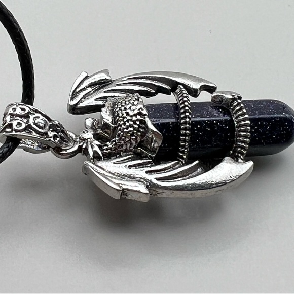 New Dragon Blue Sandstone Hexagonal Amulet Chakra Pendant Necklace w Cord - Picture 7 of 8